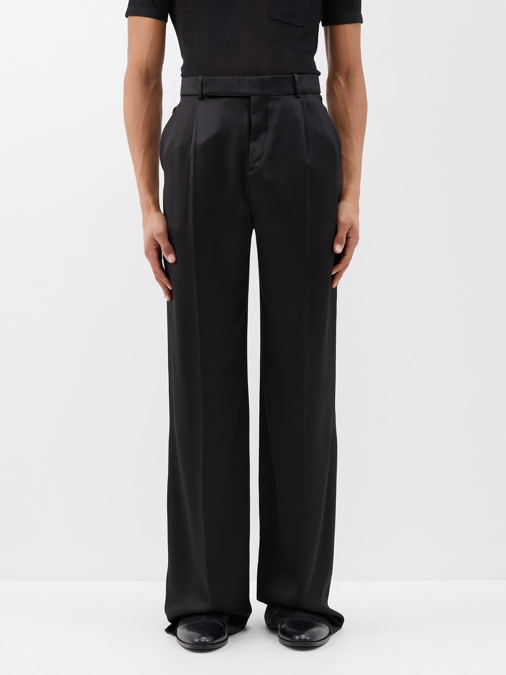 

Расклешенные шелковые брюки Saint Laurent, черный