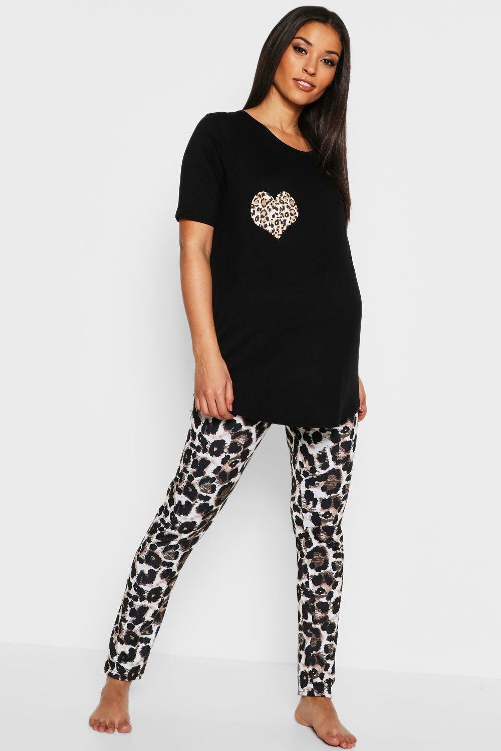 

Пижамный комплект с леопардовым сердцем для беременных Boohoo, черный