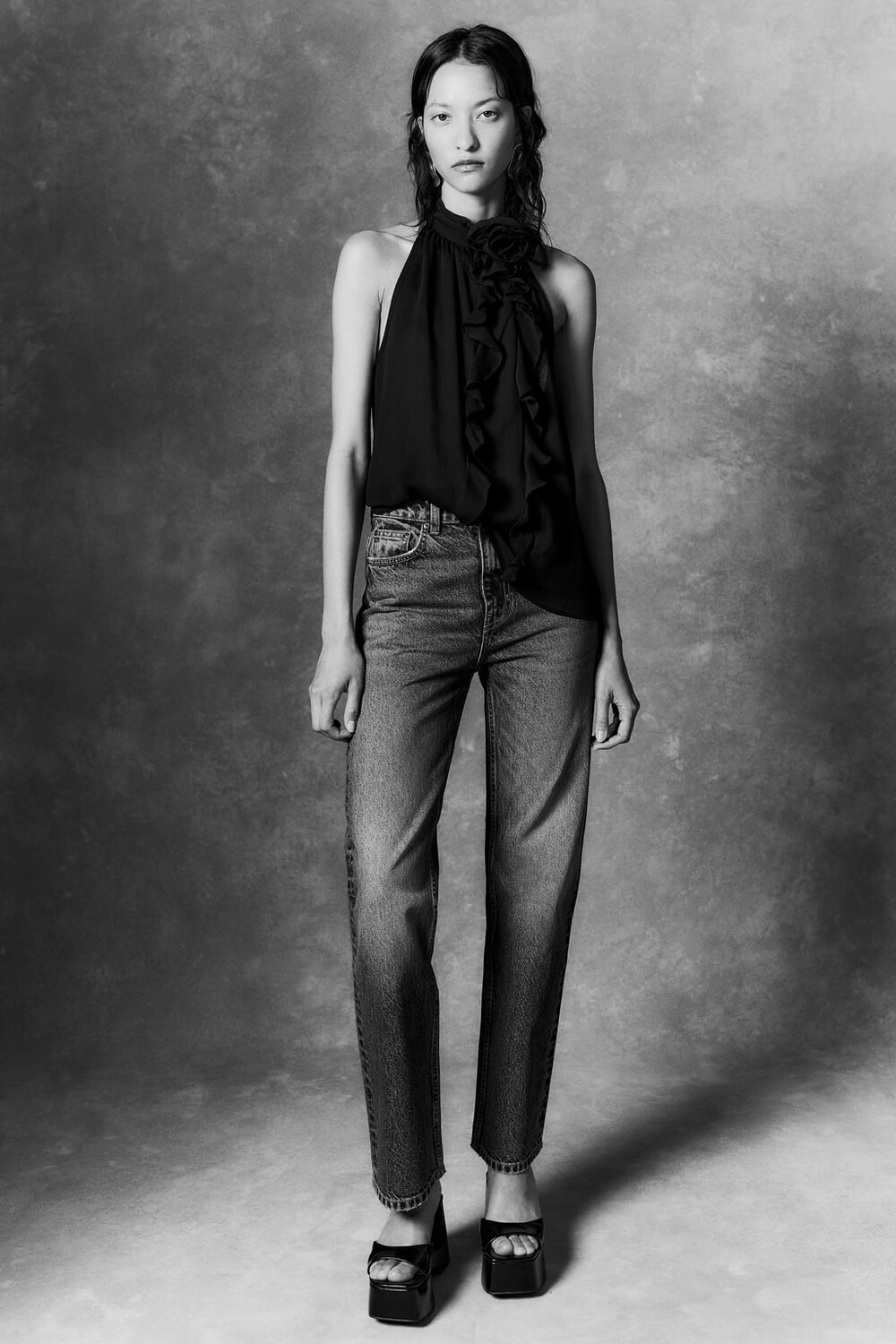 

Прямые джинсы с высокой посадкой ZARA, синий