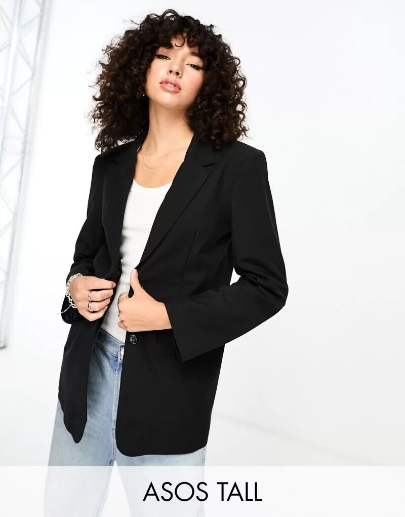 

Черный мужской пиджак узкого кроя ASOS Tall