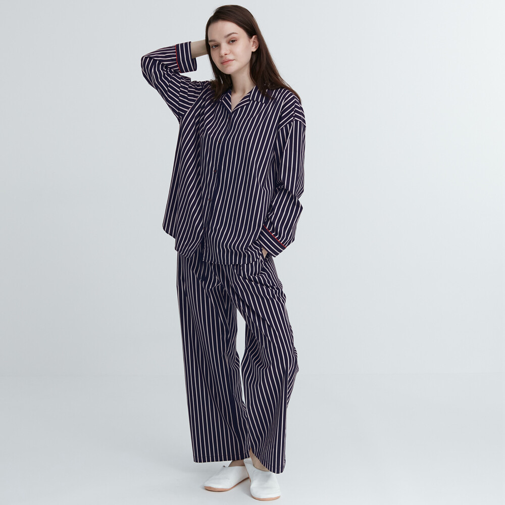 

Пижама Uniqlo в полоску с длинными рукавами, темно-синий