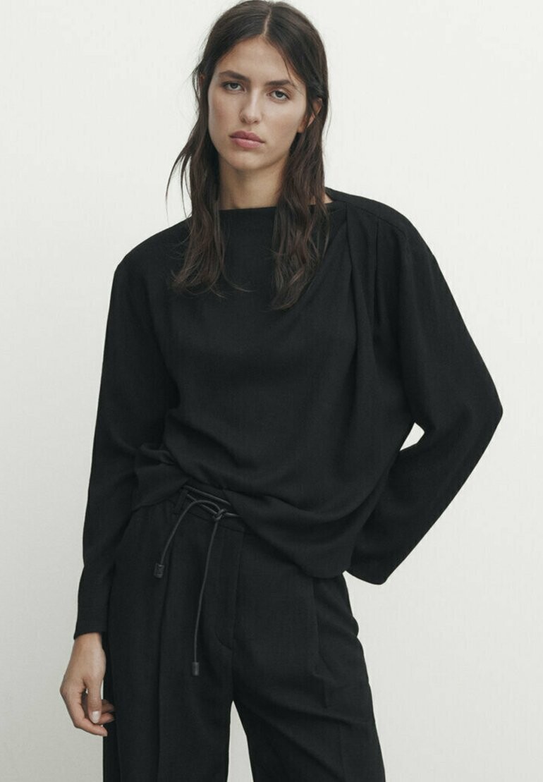 

Топ с длинными рукавами LONG SLEEVE WITH DRAPED DETAIL Massimo Dutti, цвет black