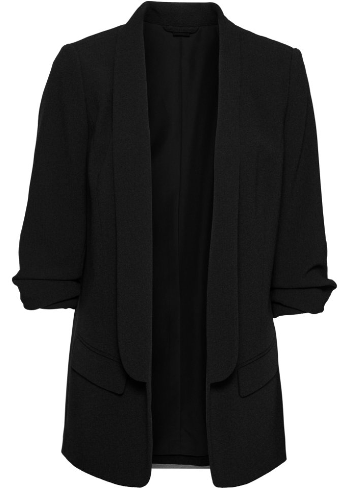 Длинный пиджак с драпированными рукавами Bodyflirt, черный