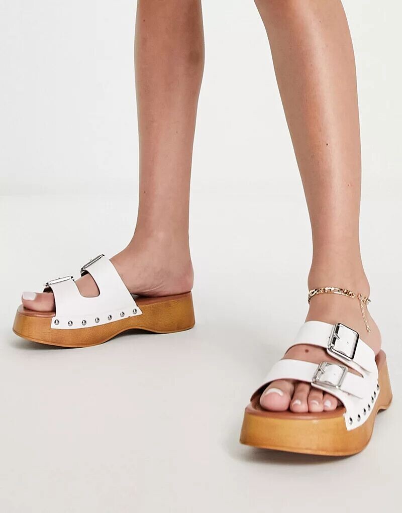 

Белые сабо на плоской платформе ASOS Fuzzy, Коричневый