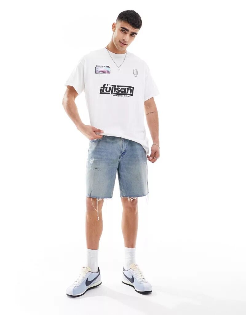 

Белая футболка оверсайз со спортивным принтом спереди ASOS