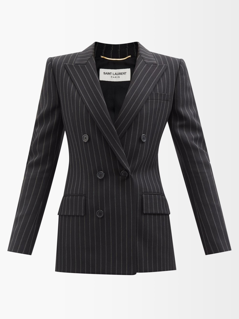 

Двубортный пиджак в тонкую полоску Saint Laurent, черный