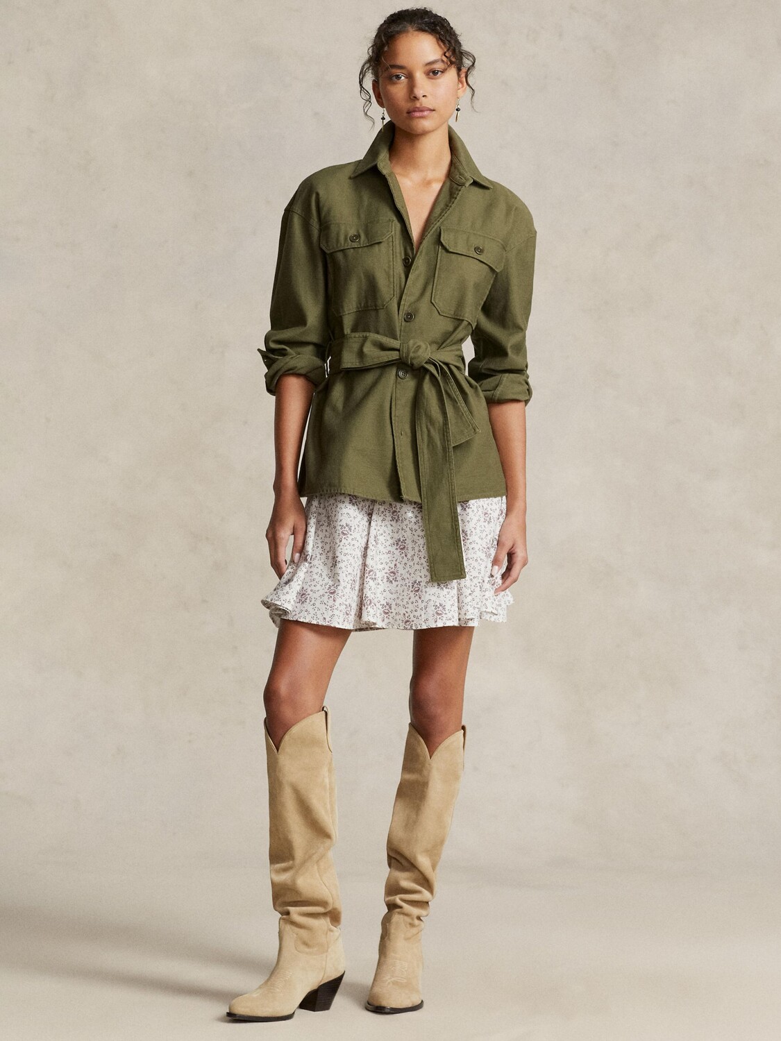 

Хлопковая рубашка с поясом Polo Ralph Lauren, цвет New Olive