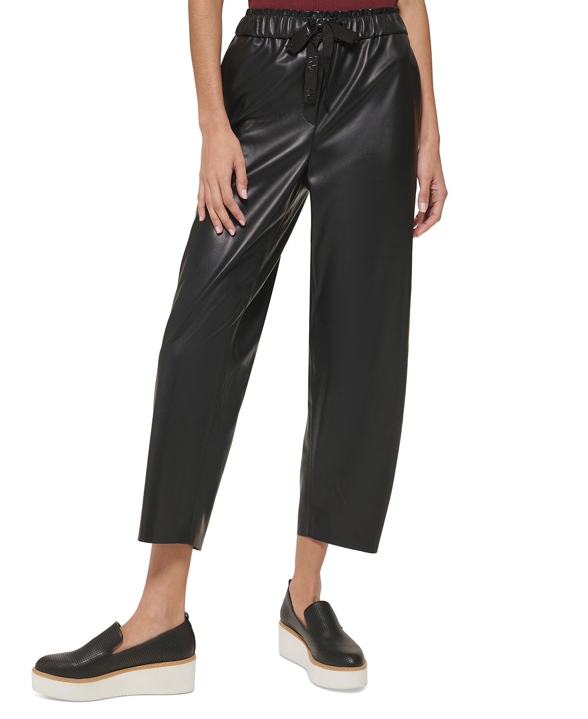 

Женские укороченные широкие брюки из искусственной кожи DKNY, черный