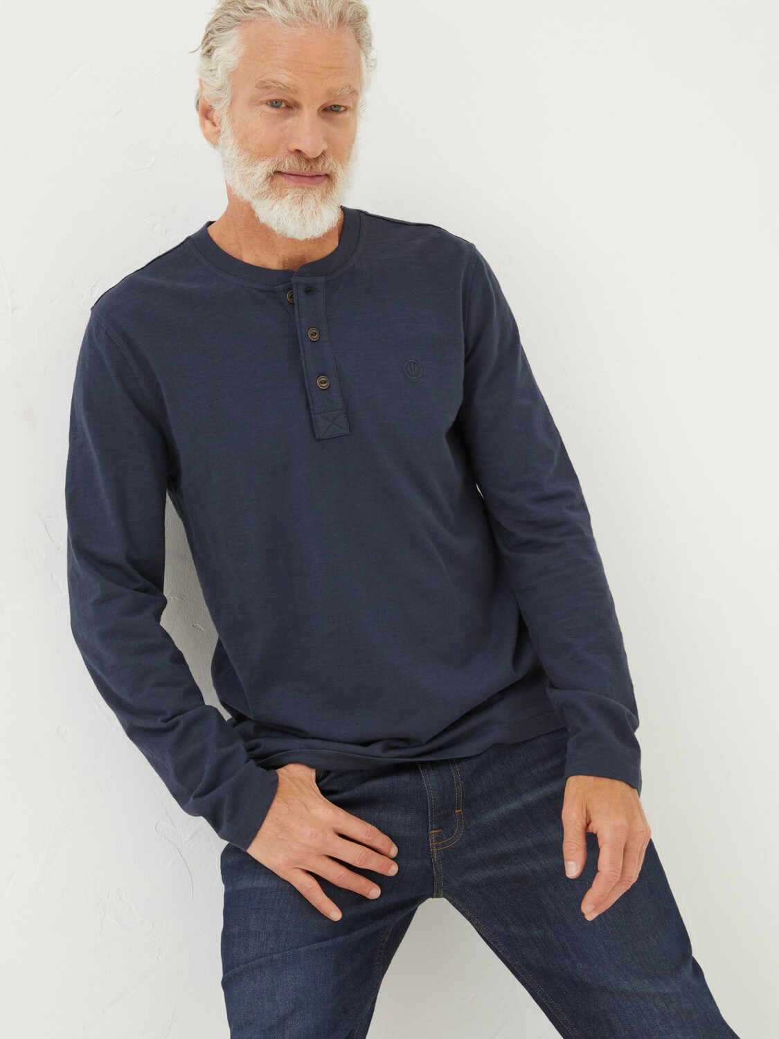 

Футболка с длинным рукавом FatFace Slub Henley, темно-синяя, Синий