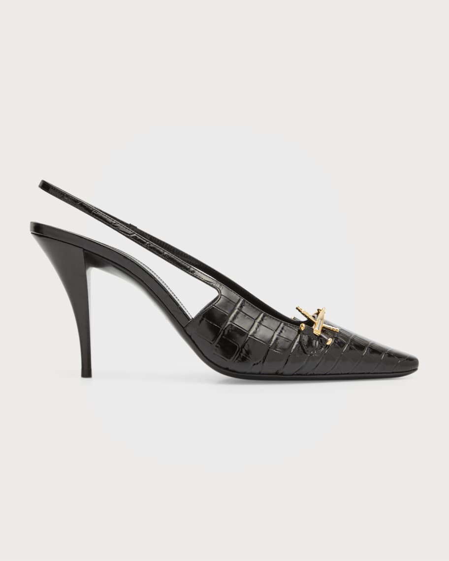 

Туфли-лодочки Blade Croco с ремешком на пятке Saint Laurent