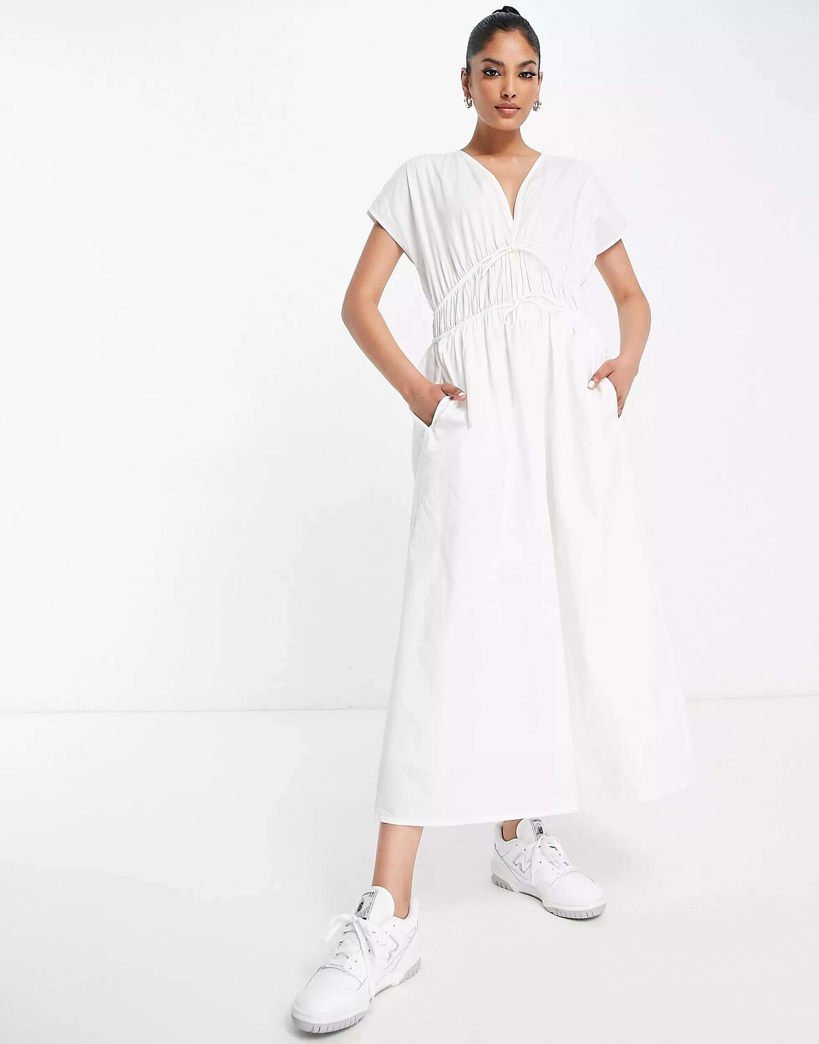 

InWear Белое хлопковое платье миди с лифом и завязками Ville In Wear, Белый