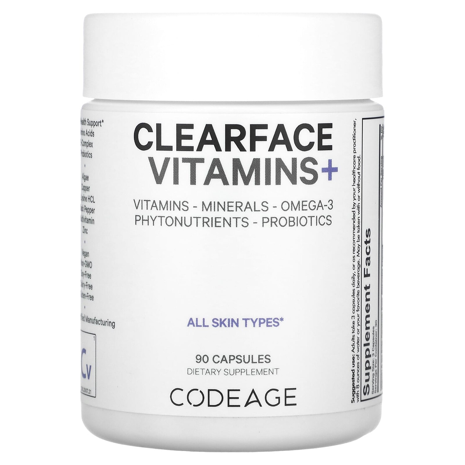 

Clearface Vitamins+, 90 капсул, Codeage