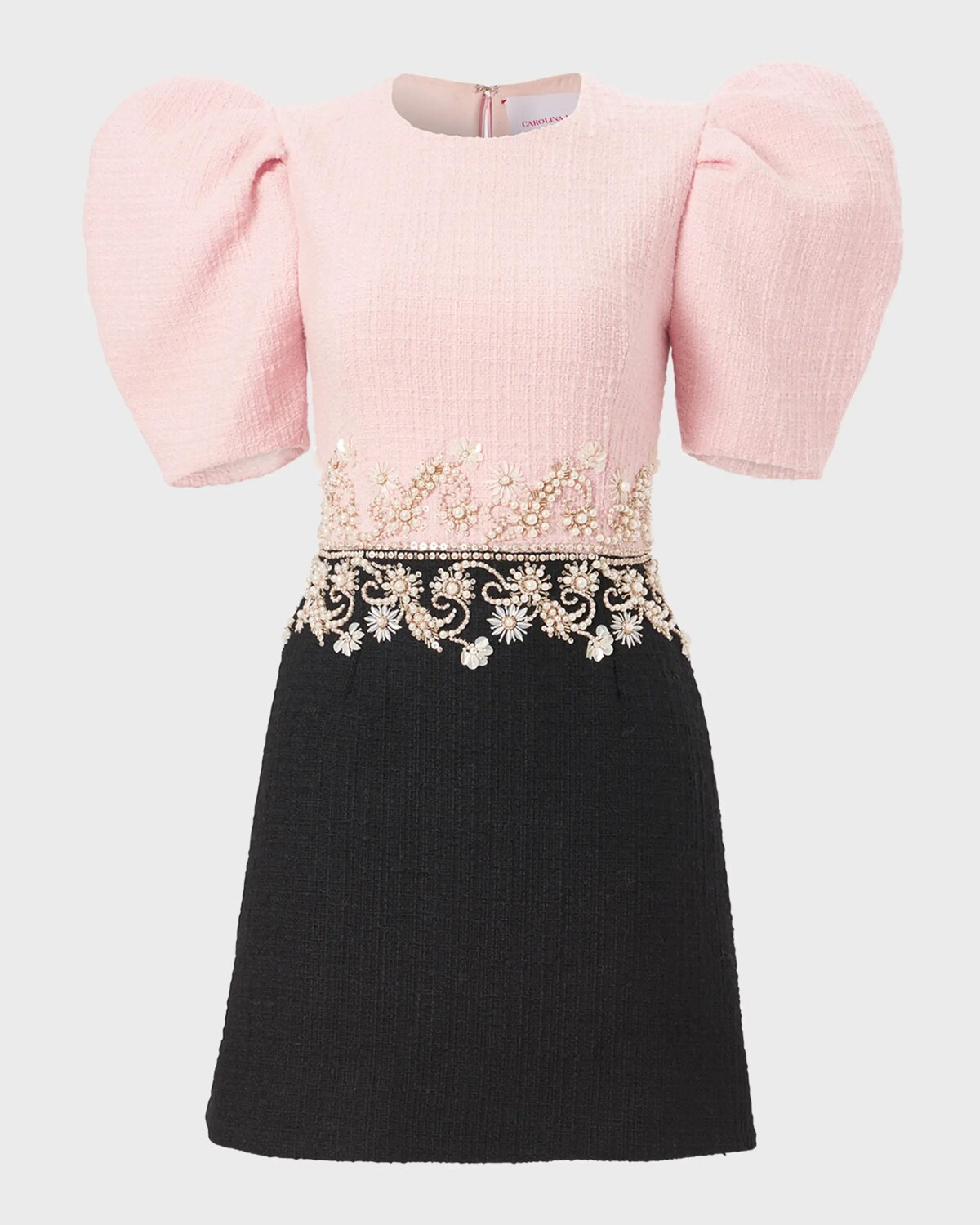 

Украшенное твидовое мини-платье с пышными рукавами Carolina Herrera, цвет Black Multi