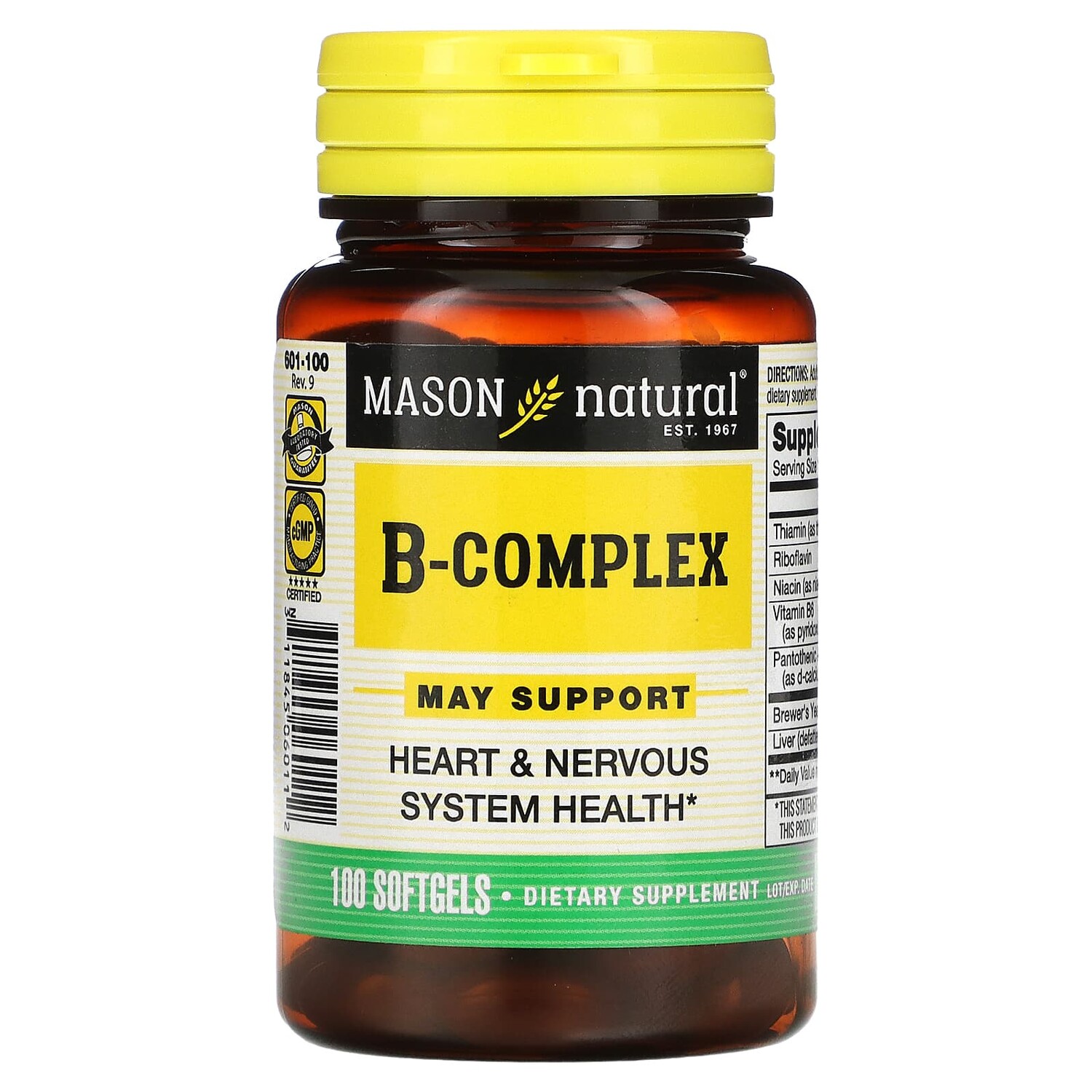 

Комплекс витаминов группы В, 100 капсул, Mason Natural