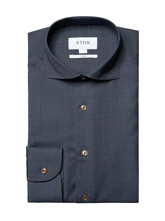 льняная рубашка с рисунком гусиные лапки приталенного кроя Рубашка приталенного кроя из мериноса с узором «гусиные лапки» Eton, синий
