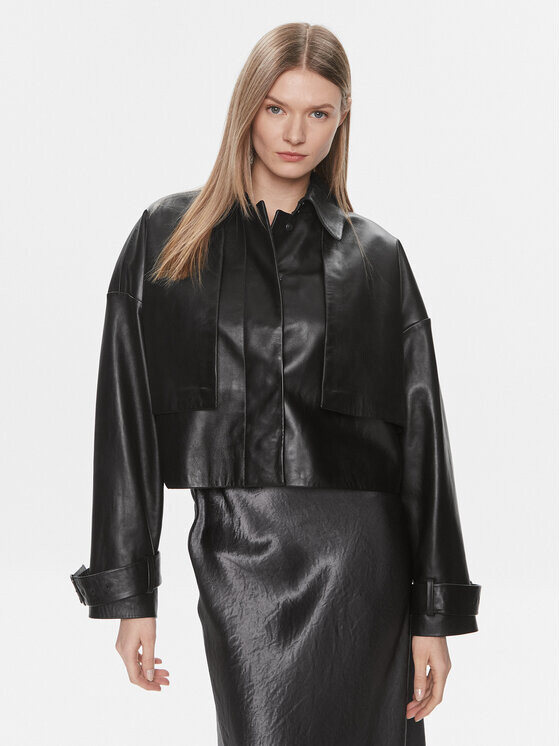 

Кожаная куртка свободного кроя Calvin Klein, черный