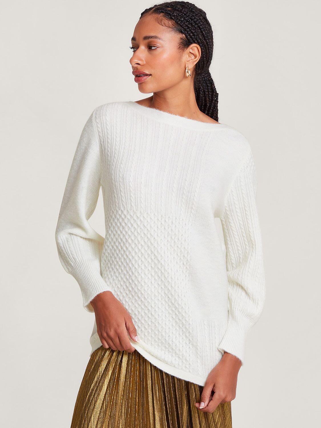 

Джемпер-туника Supersoft Patch Stitch Monsoon, слоновая кость, Бежевый