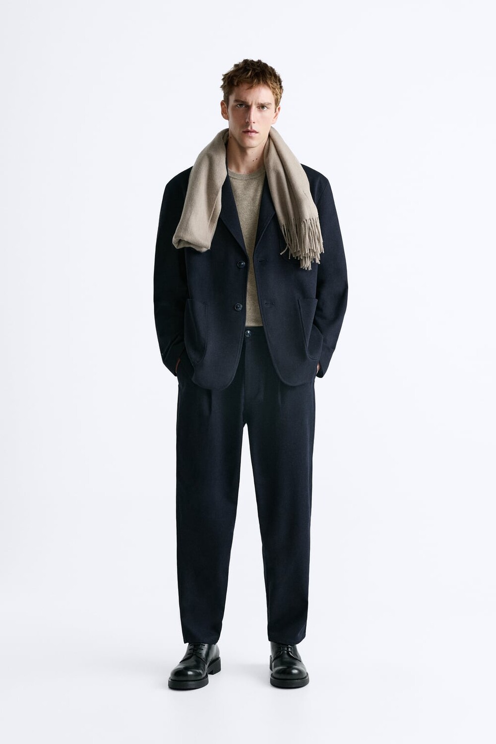 

Фактурные брюки из твила ZARA, темно-синий