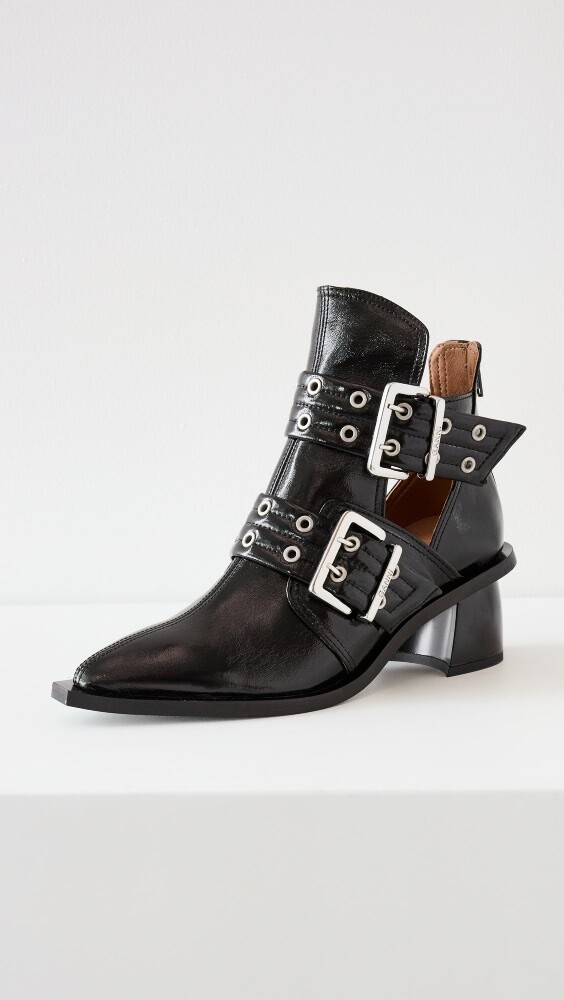 

Ботинки GANNI Chunky Buckle Open Cut Naplack, черный