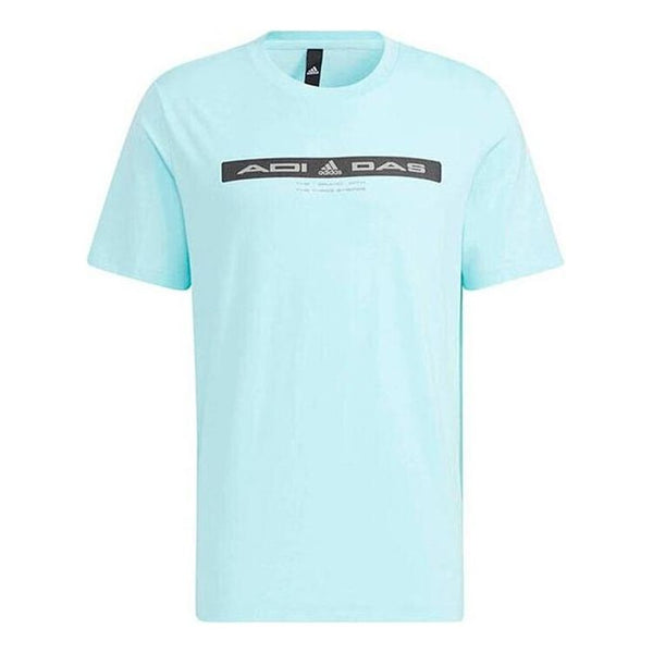футболка adidas round neck short sleeve blue синий Футболка Men's adidas Alphabet Logo Printing Round Neck Casual Short Sleeve Blue T-Shirt, синий