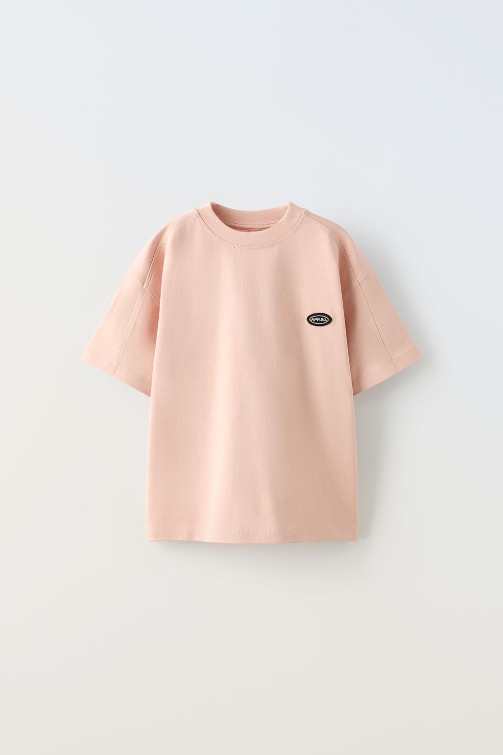 Плотная футболка с вышивкой ZARA, розовый