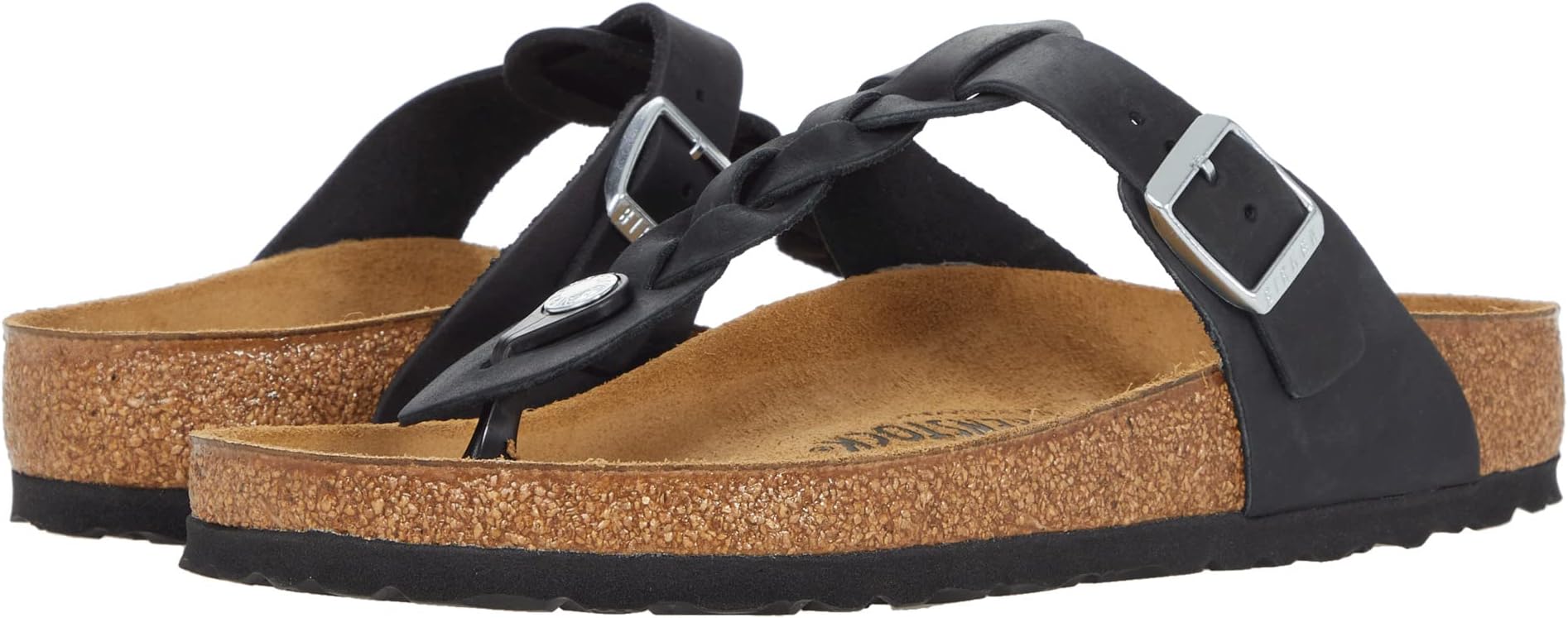 Шлепанцы Gizeh Braided - Oiled Leather Birkenstock, цвет Black Oiled Leather