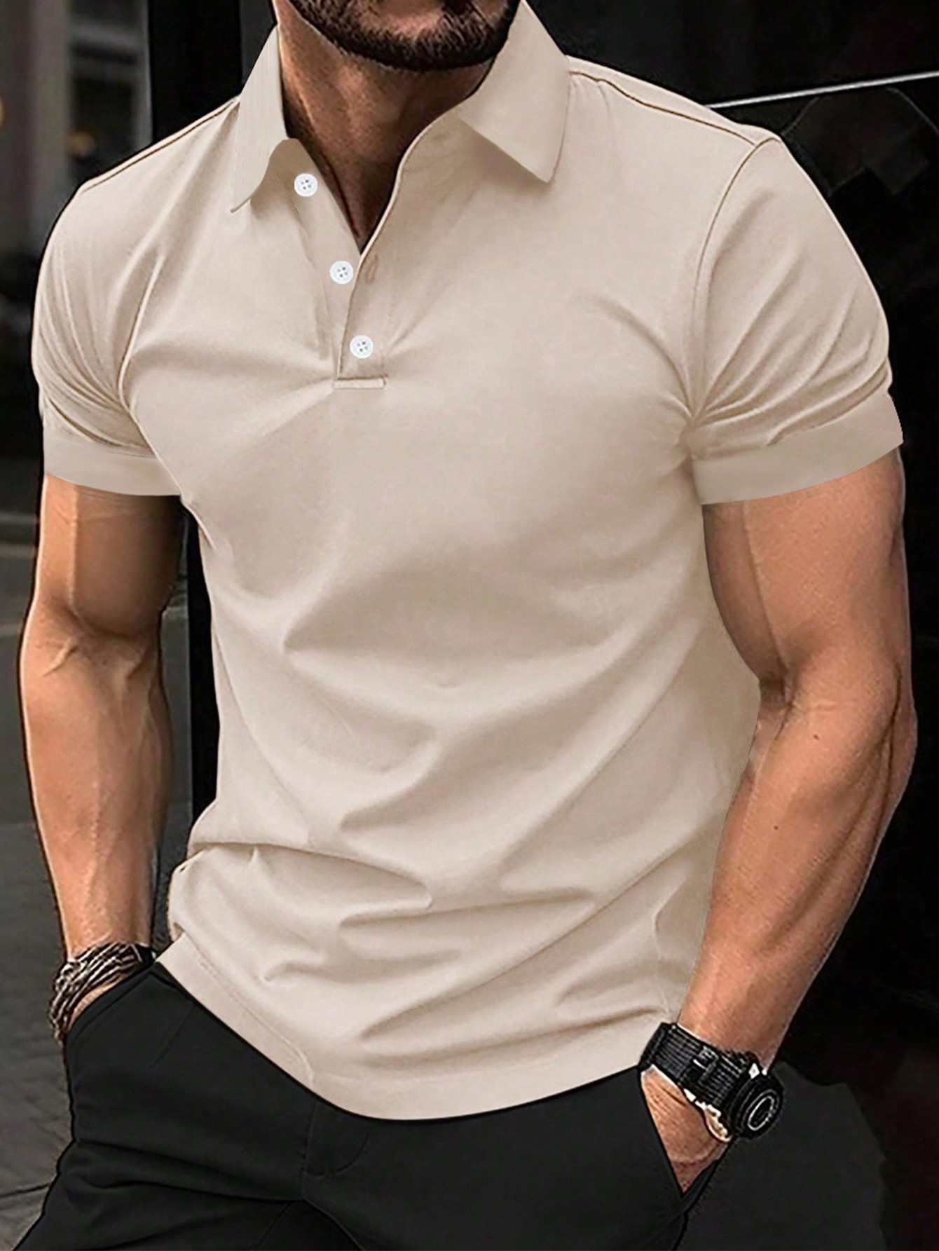 Мужская однотонная рубашка-поло с короткими рукавами Manfinity Homme, хаки