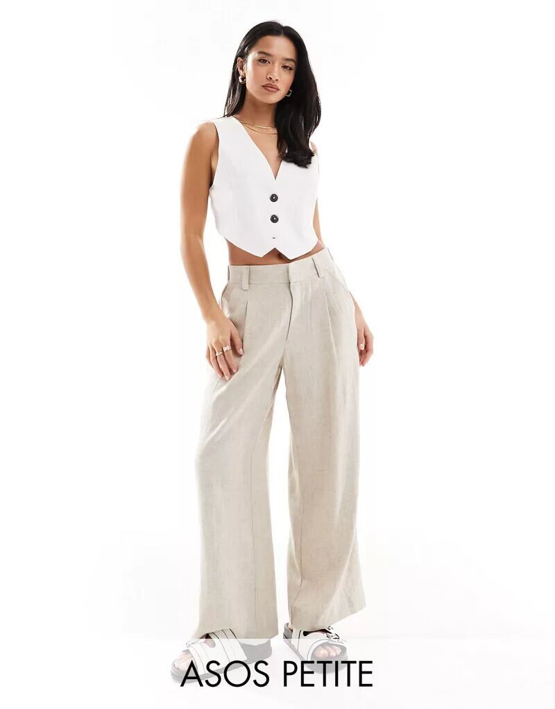 

Бежевые льняные широкие брюки для папы ASOS Petite