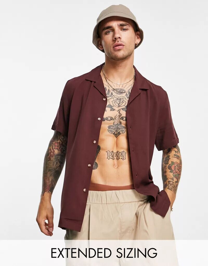 

Коричневая рубашка из вискозы стандартного кроя ASOS