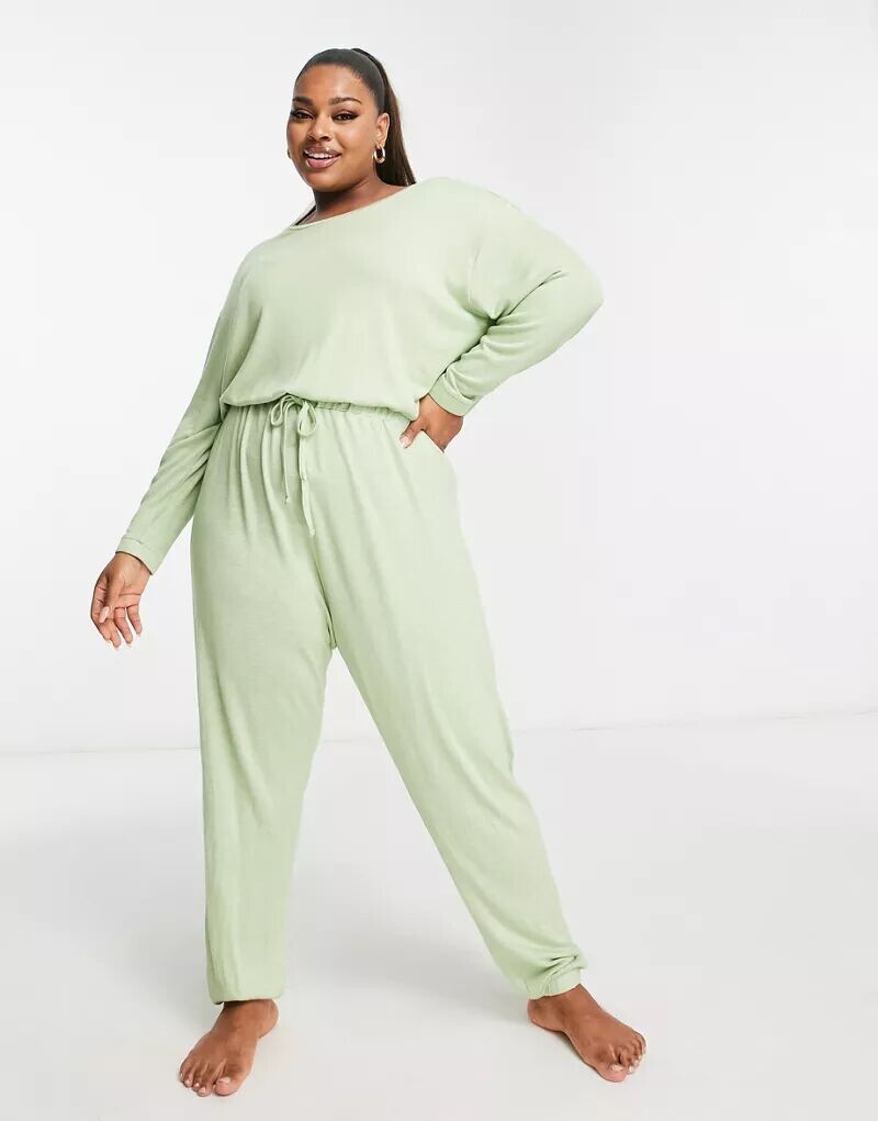 

Супермягкий комбинезон для отдыха ASOS DESIGN Curve шалфейного зеленого цвета