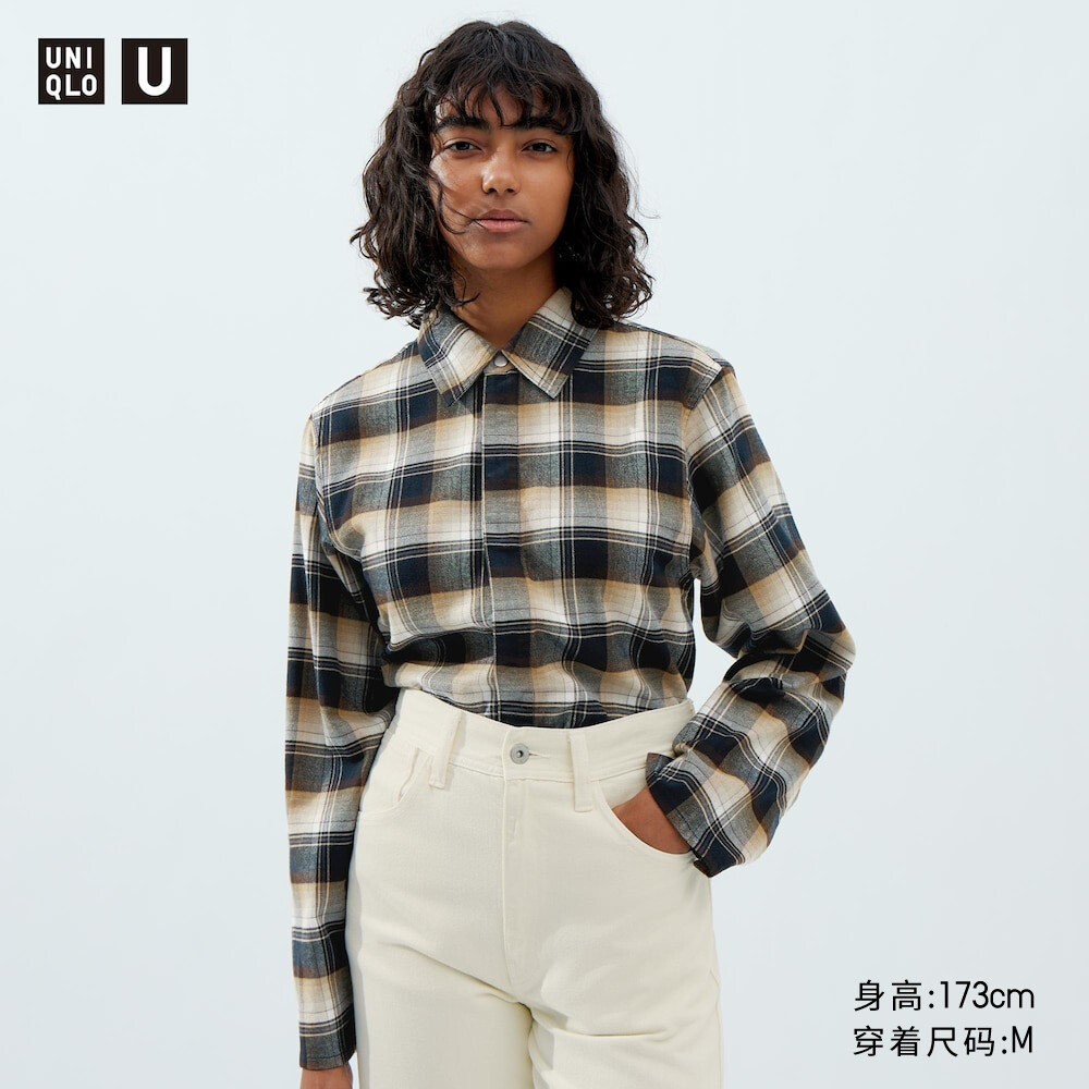 

Рубашка Uniqlo фланелевая с длинным рукавом, темно-бежевый