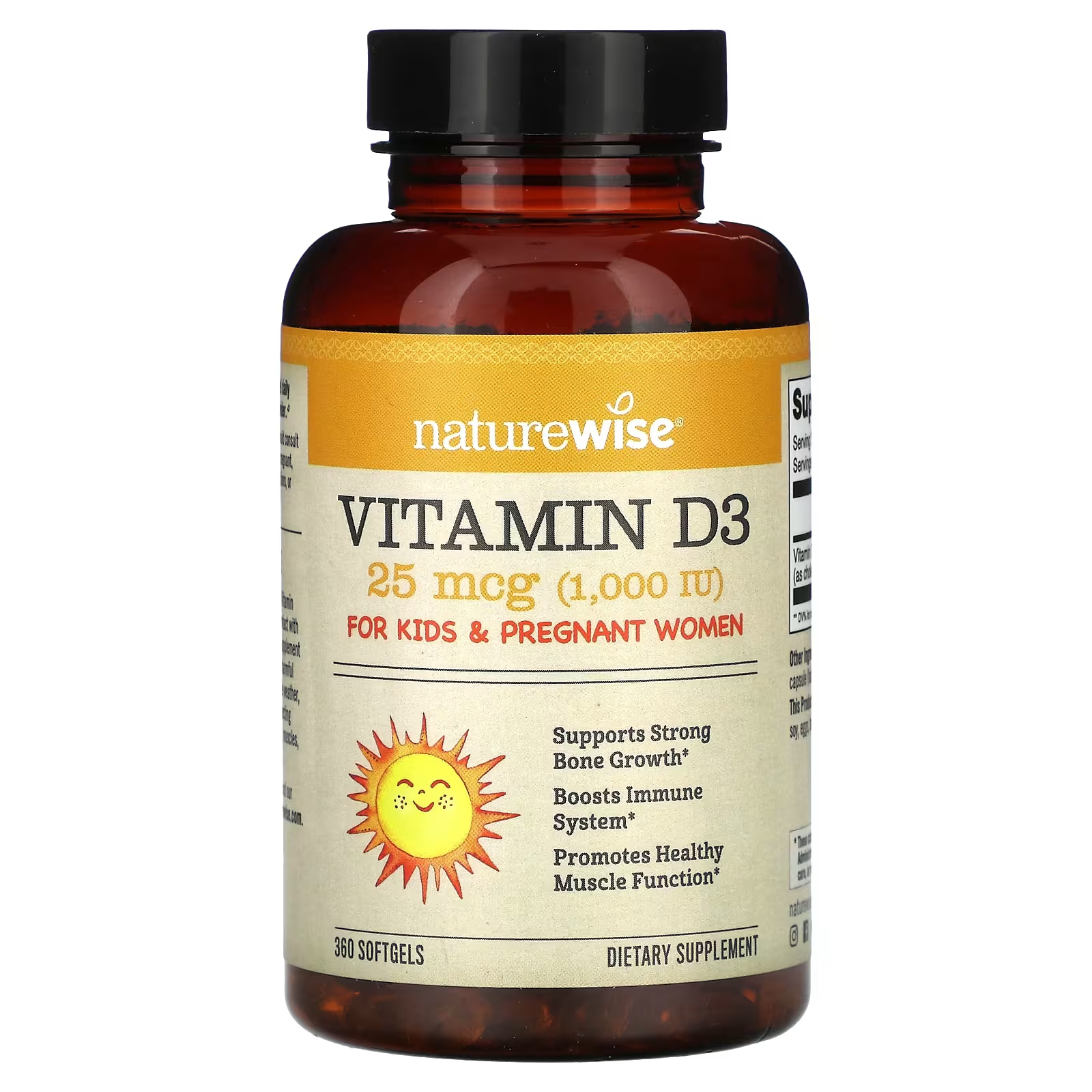 NatureWise Витамин D3 25 мкг (1000 МЕ) 360 мягких таблеток nature s bounty d3 immune health 25 мкг 1000 ме 350 мягких таблеток с быстрым высвобождением