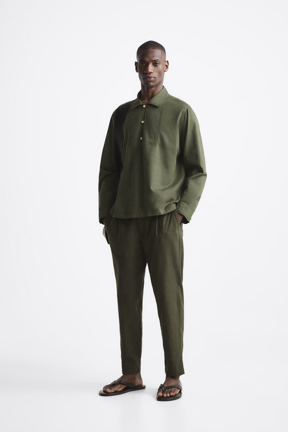 

Рубашка поло из льна - хлопка Zara, зеленый