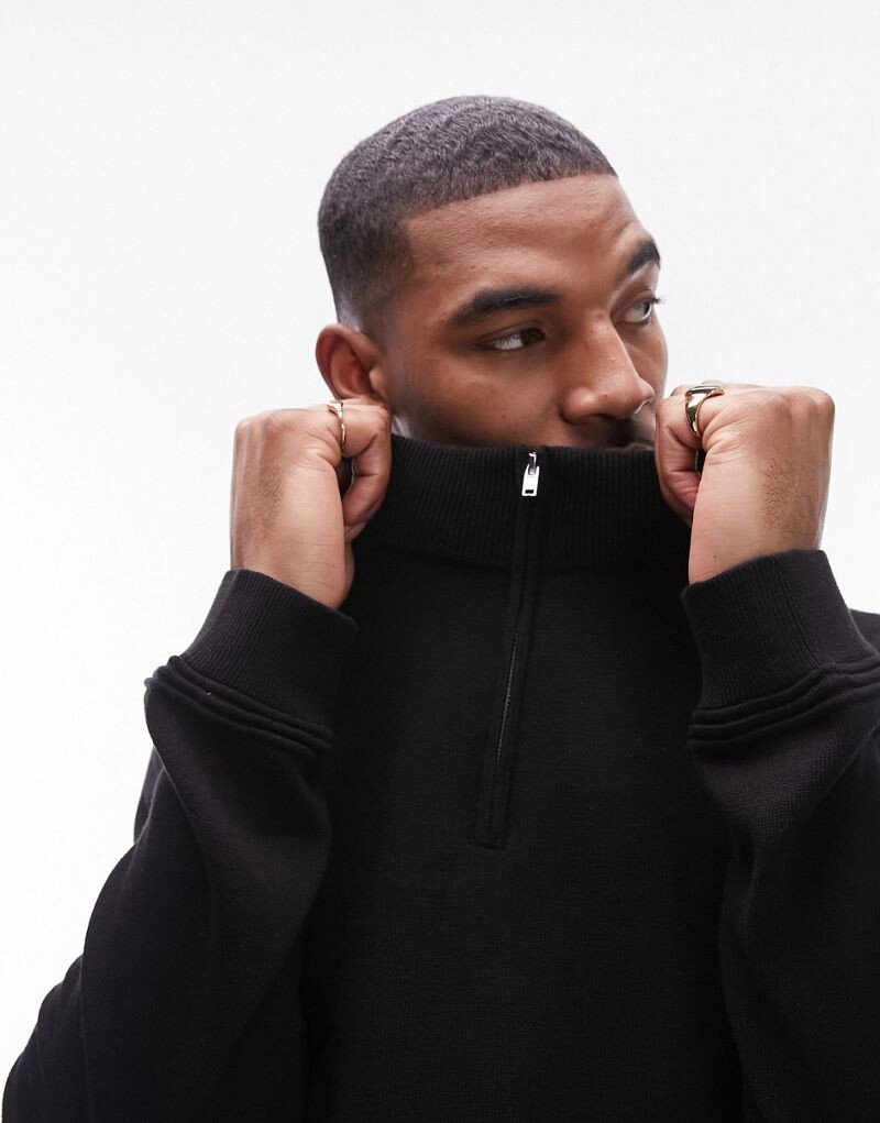 Черный свитер с молнией 1/4 Topman Essentials