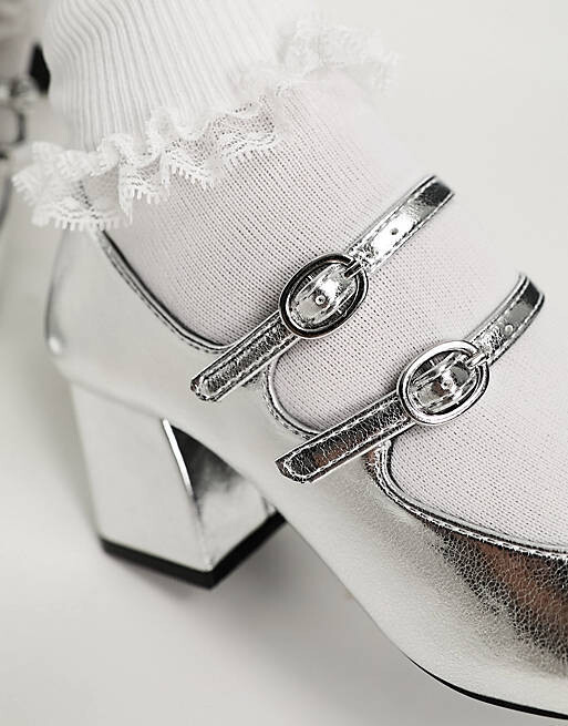

Серебряные туфли Мэри Джейн на каблуке Bershka