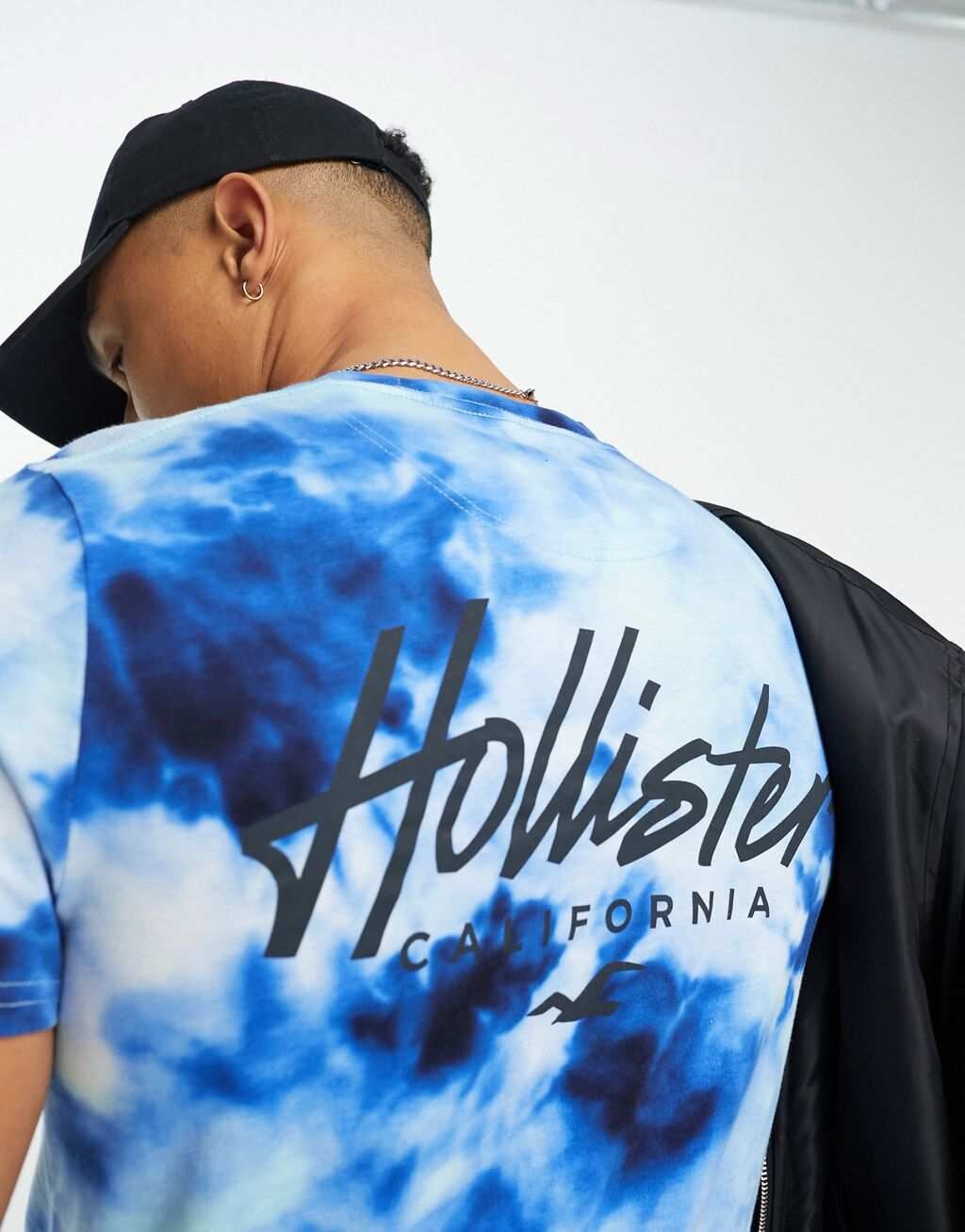 

Синяя длинная футболка с логотипом на груди и спине Hollister, Синий
