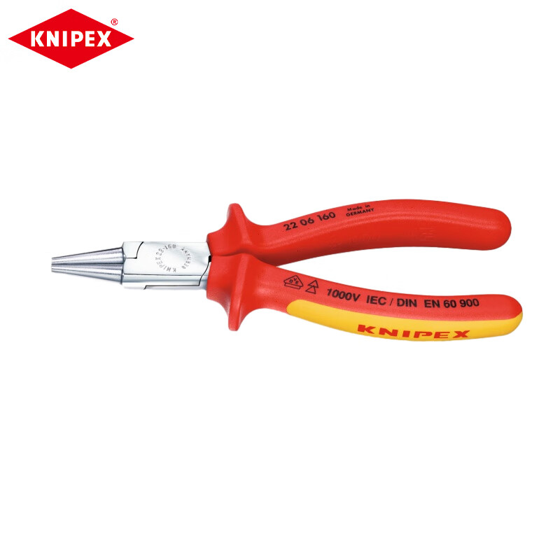 Круглогубцы KNIPEX, 160 мм, изолированная двухцветная ручка, хромированная зажимная фурнитура с фиксированным изгибом 22 06 160