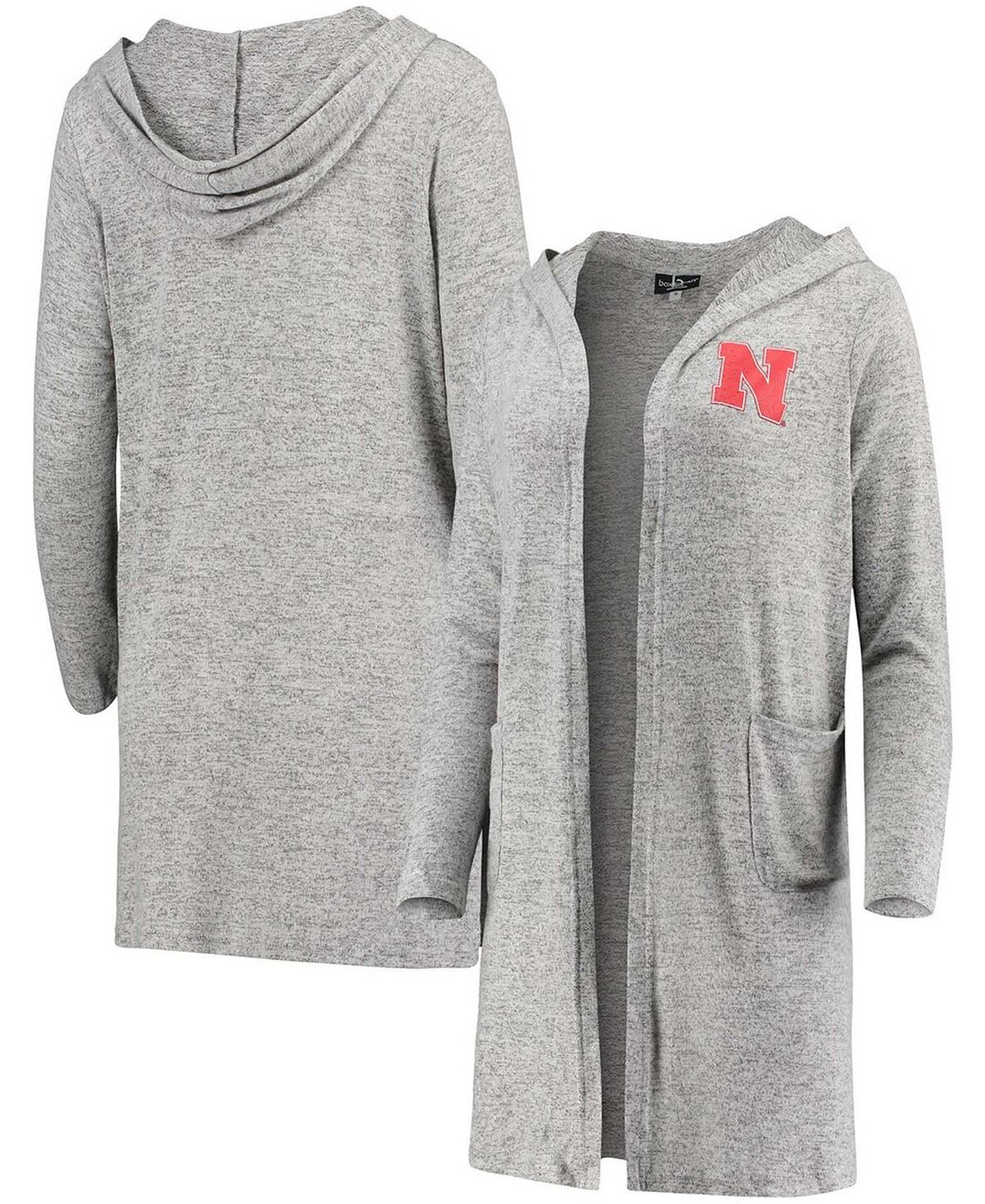 

Женский серый кардиган с капюшоном Nebraska Huskers Cuddle Soft Duster Tri-Blend с капюшоном Boxercraft