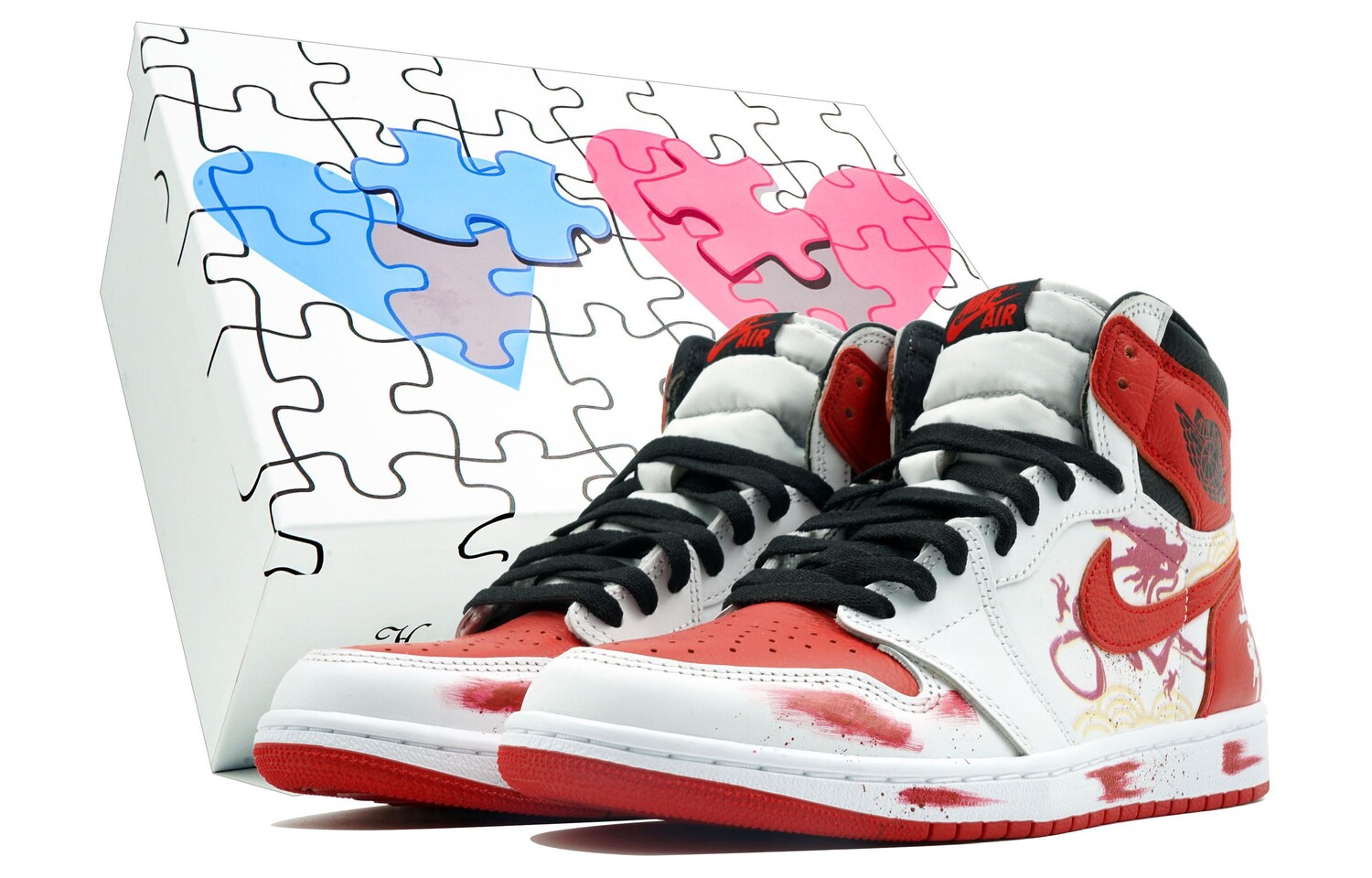 

Кроссовки Air Jordan 1 Vintage Basketball Shoes Women's High-top White, красный