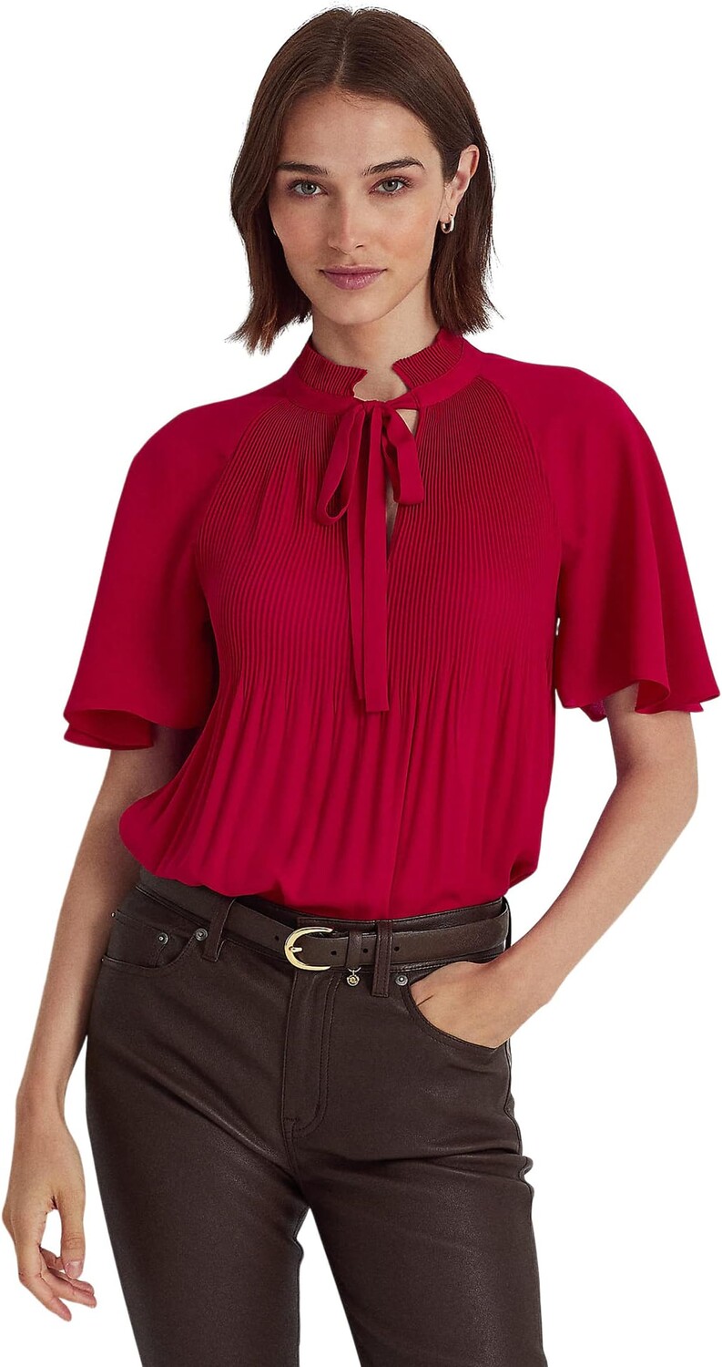 

Плиссированный топ из жоржета LAUREN Ralph Lauren, цвет Classic Red