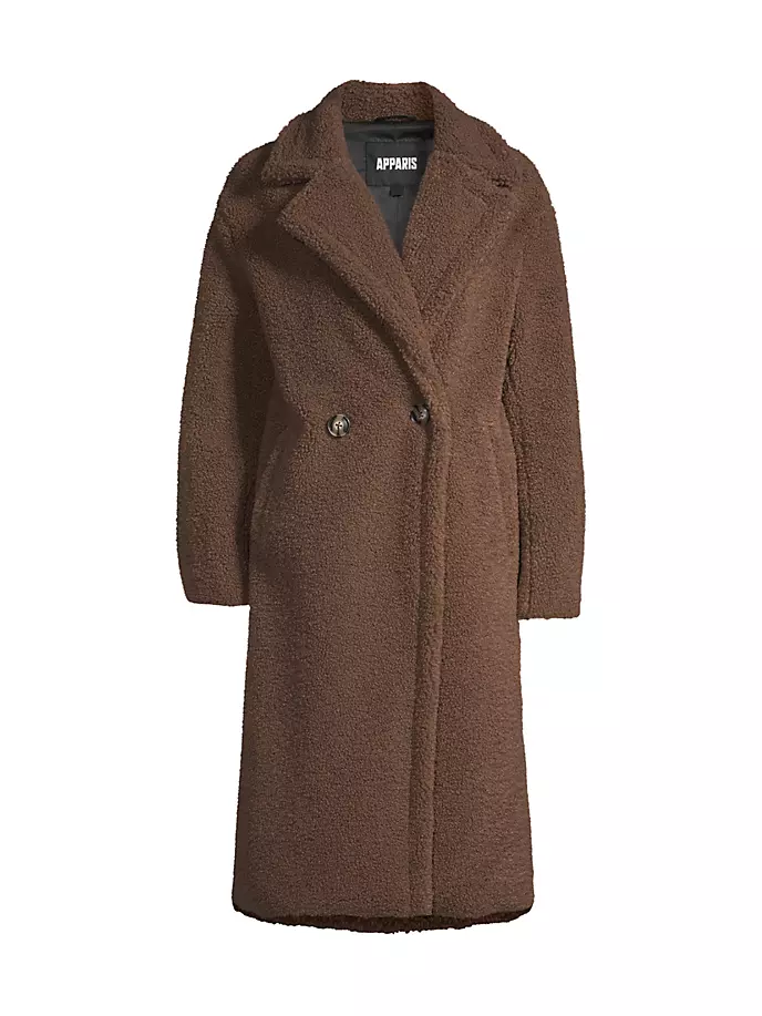 Двубортное пальто из искусственного меха Anoushka Apparis, цвет mineral цена и фото