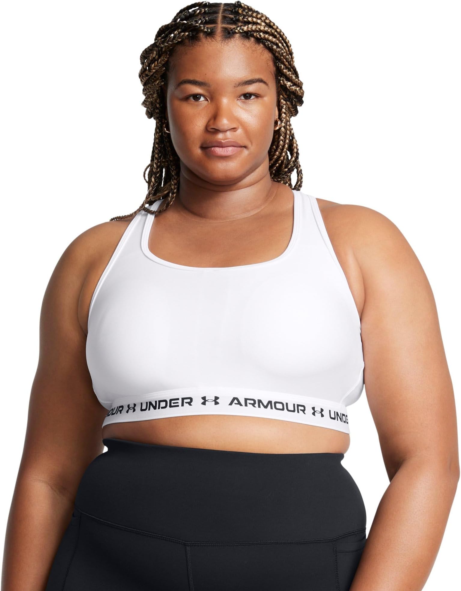 

Бюстгальтер Under Armour Plus Size Crossback Mid Bra, цвет White/White/Black