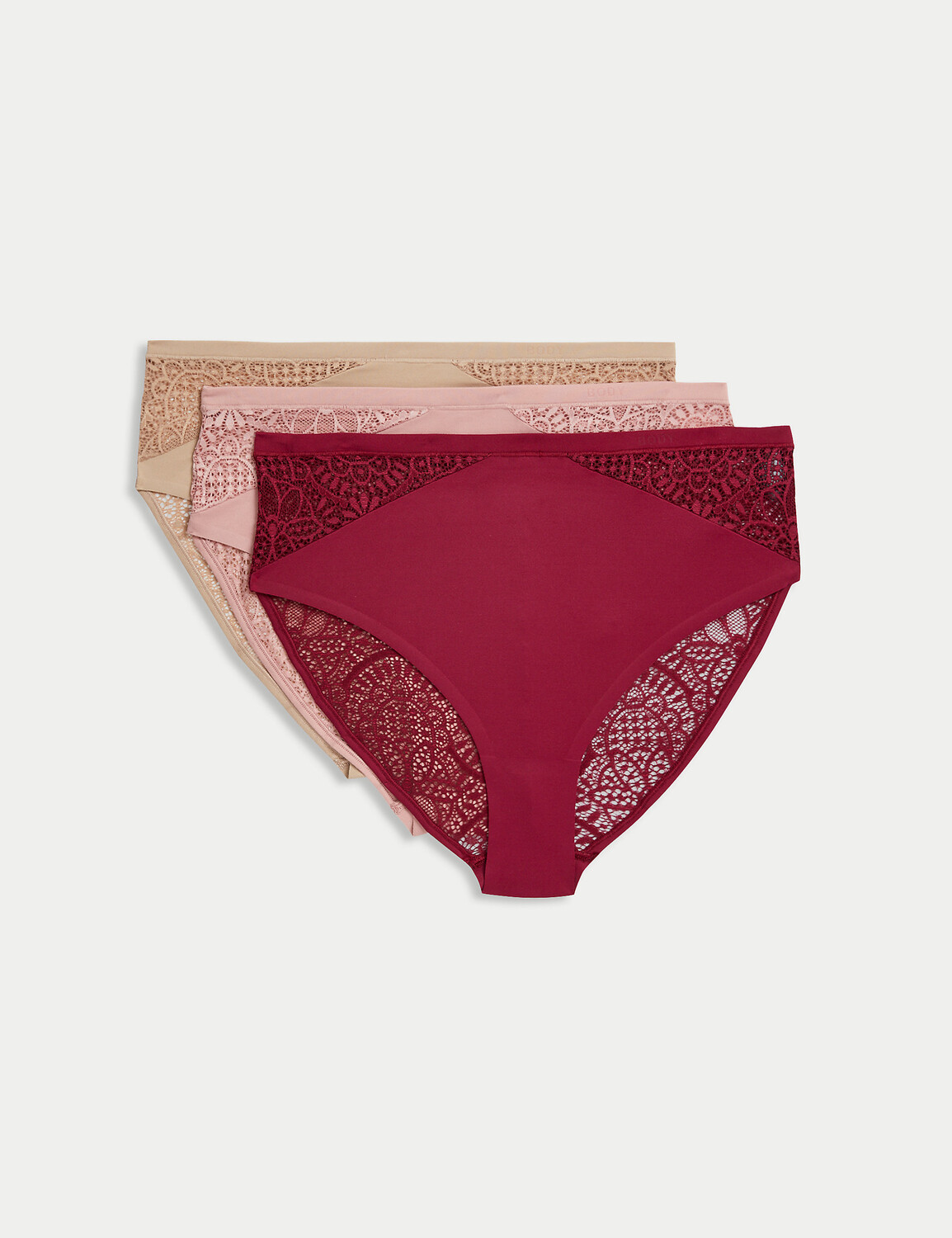 

3 шт. Бразильские трусы Body Soft с высокой талией Body, темно-малиновый