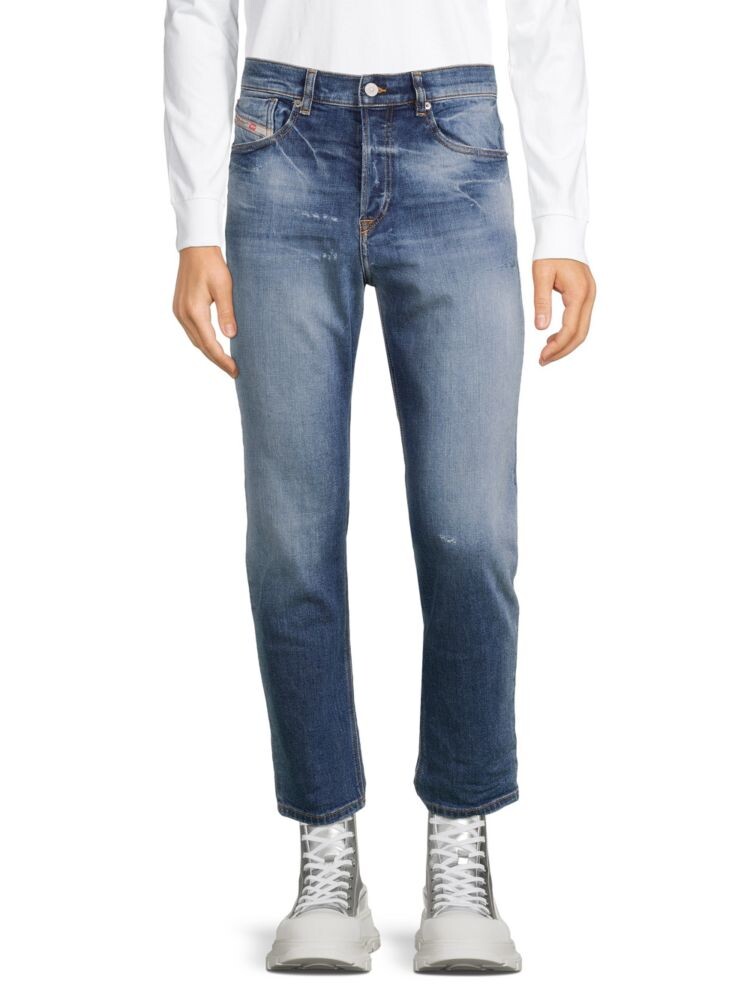

Укороченные джинсы с высокой посадкой и потертостями Diesel, цвет Denim