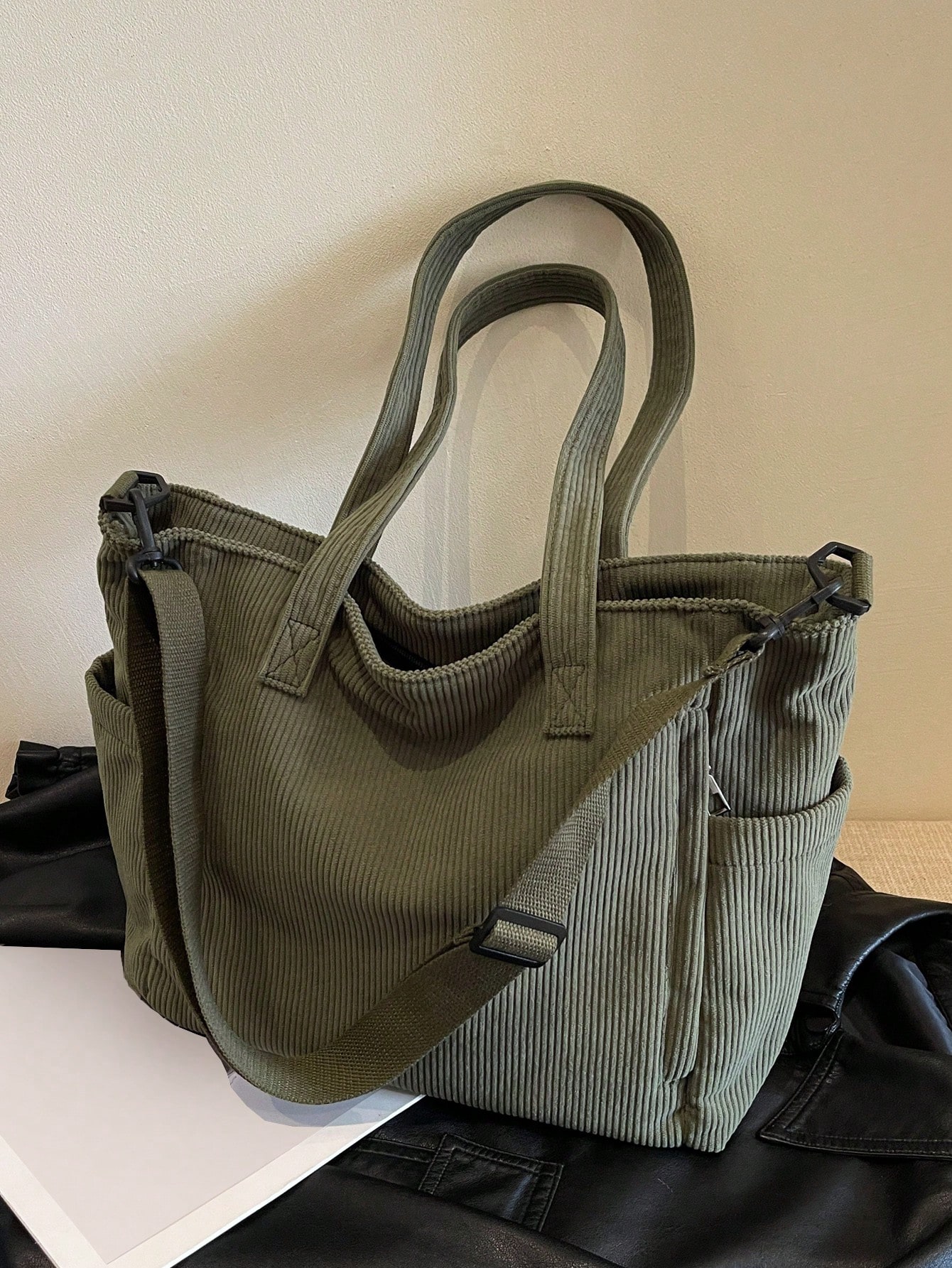 Новая вельветовая большая сумка через плечо на одно плечо с множеством карманов, армейский зеленый