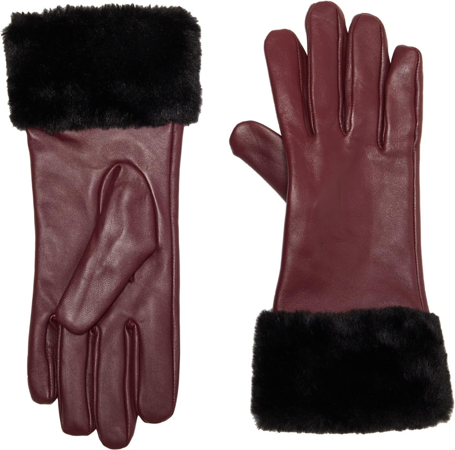 

Перчатки Badgley Mischka Leather Gloves w/ Faux Fur Cuff, цвет Wine