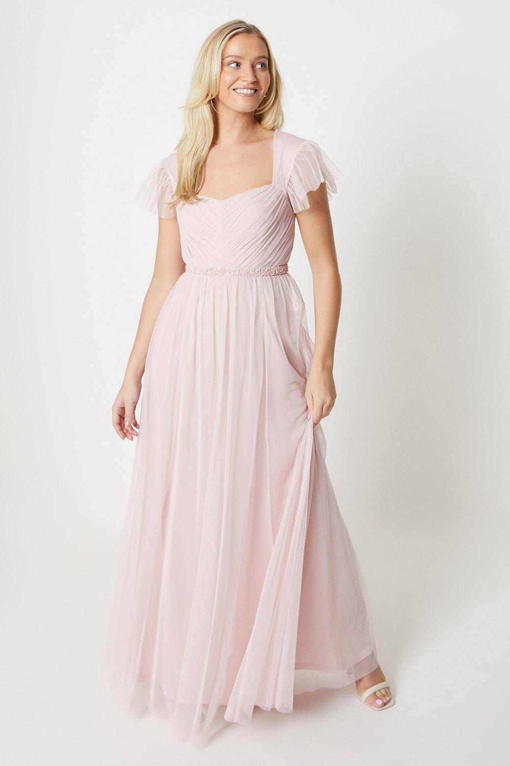 цена Платье макси для подружек невесты с рукавами и пайетками Debut London Debenhams, розовый