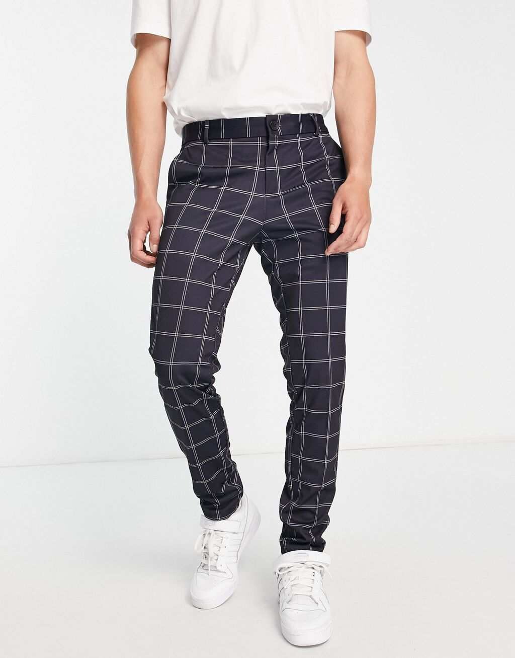 

Темно-синие брюки из джерси узкого кроя Jack & Jones Intelligence в клетку, Синий