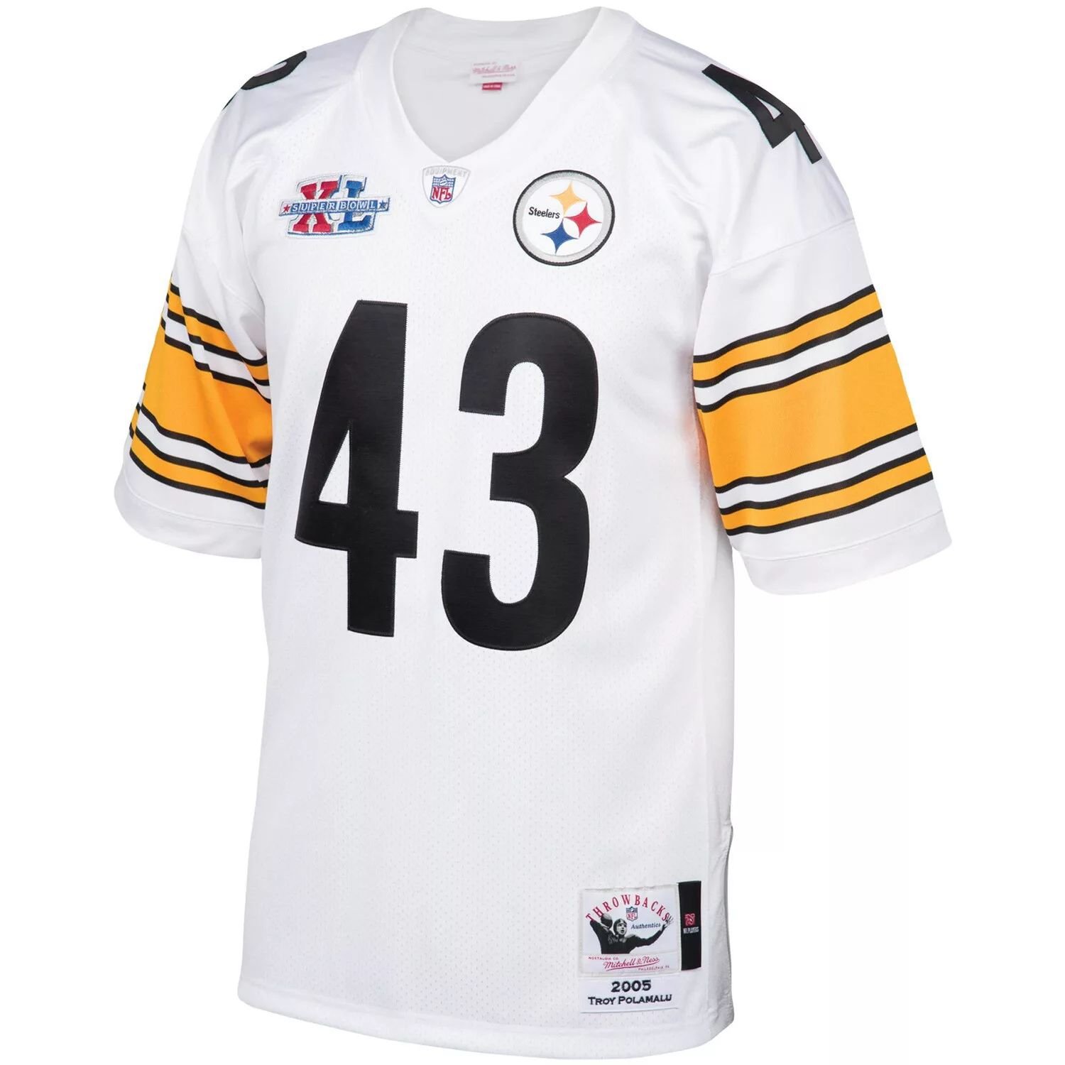 

Мужская футболка Mitchell & Ness Troy Polamalu White Pittsburgh Steelers 2005 Authentic Throwback для игрока в отставке