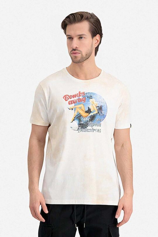

Хлопковая футболка Nose Art T-Shirt Alpha Industries, бежевый